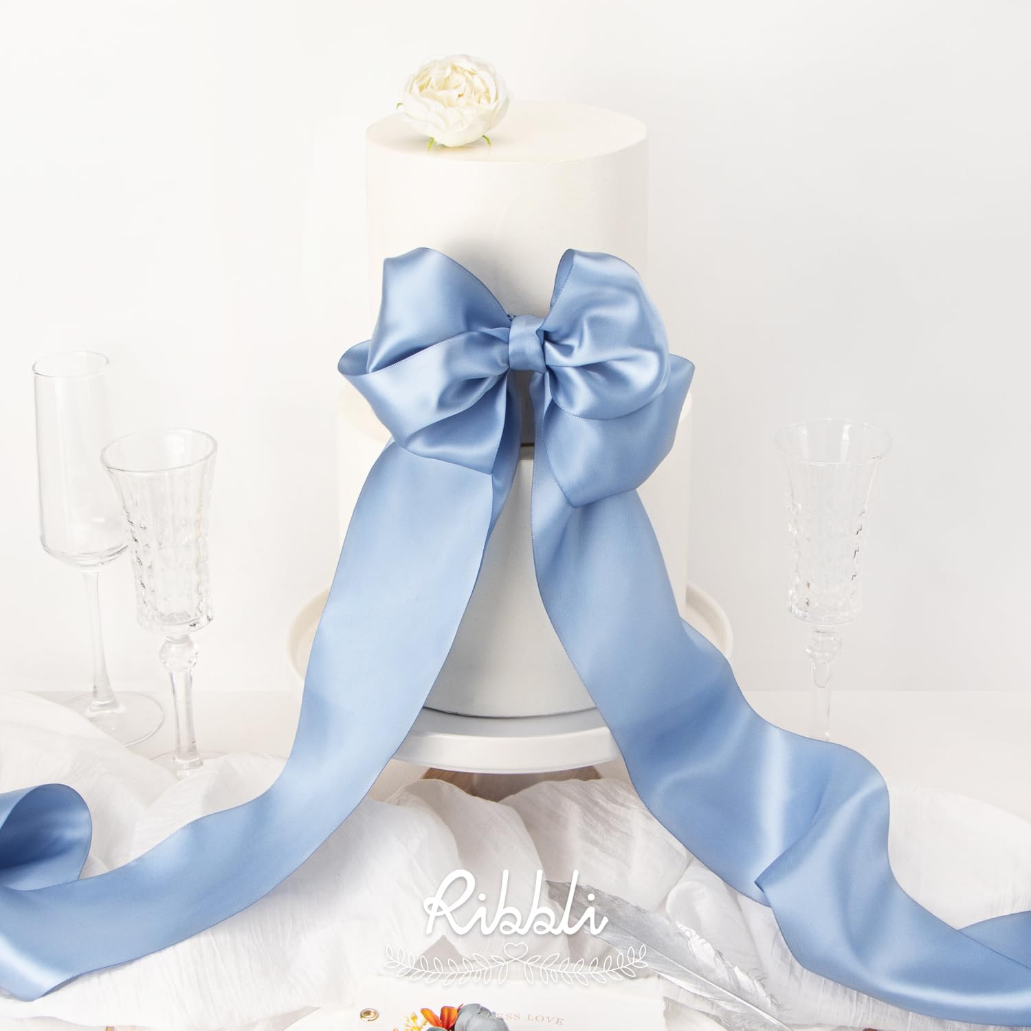 Amazon.com: Ribbli Dusty Blue Satin Ribbon 4 Inch Wide Dusty Blue